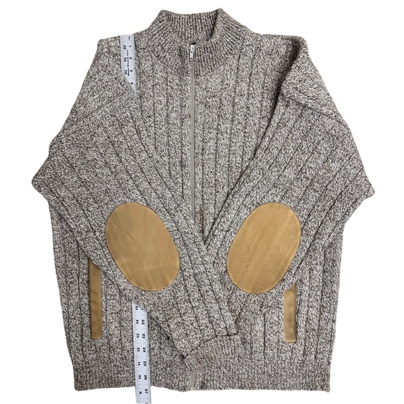 Vtg Orvis Marled Beige Wool Knit Full Zip Elbow Suede Patch Cardigan Large EUC - Picture 6 of 7